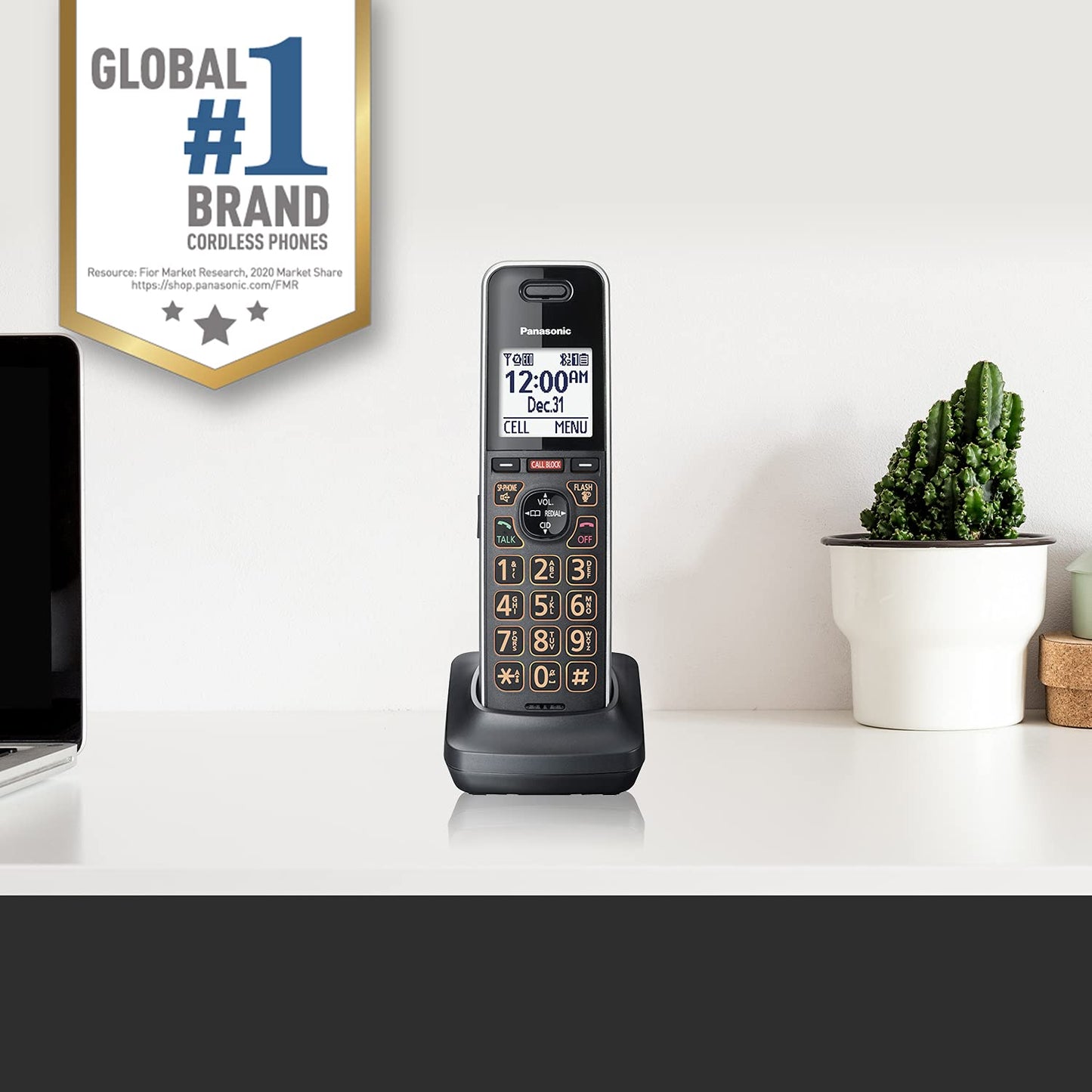 Panasonic Cordless Phone Extension Handset Accessory to Connect to Expandable Base Station - KX-TGFA88B (Black)