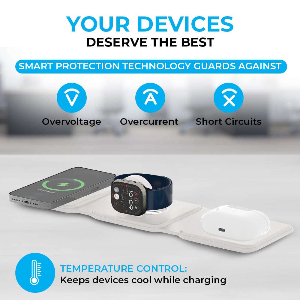 3-in-1 Magnetic Wireless Charger for iPhone, Apple Watch & AirPods - Fast Charging Station, Foldable Dock for Travel & Desk, Compatible with All