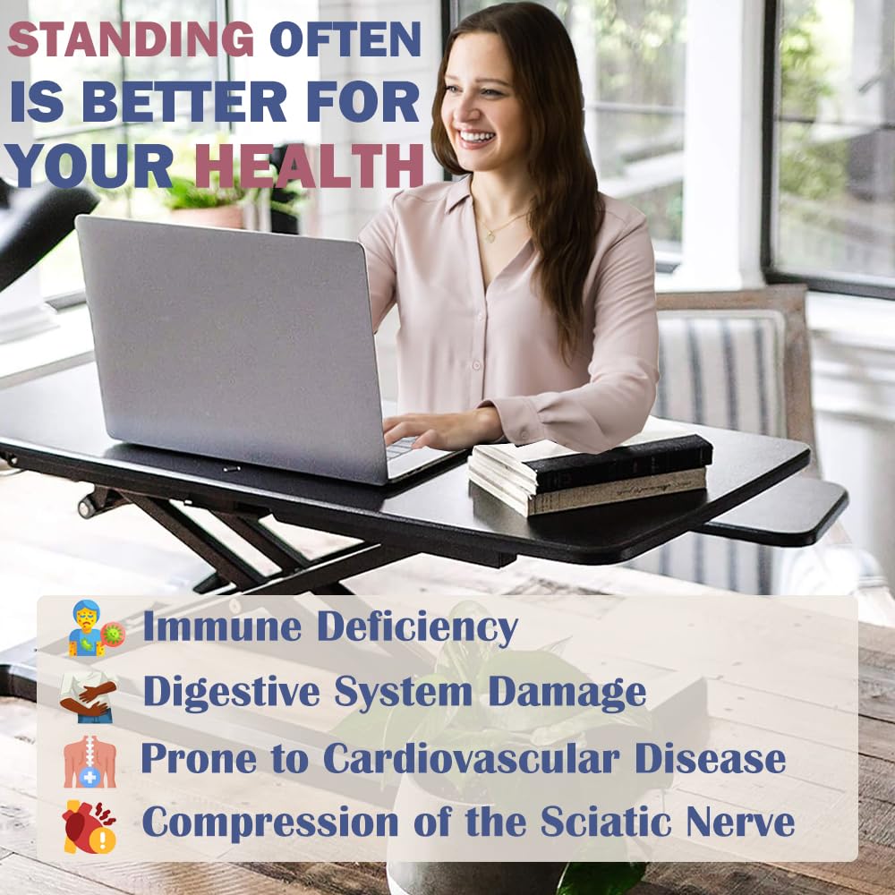 VENLUSUIR Standing Desk Converter 32" - Sit to Stand Desk Converter for Dual Monitors - Height Adjustable Desk Riser for Standing - Home Office