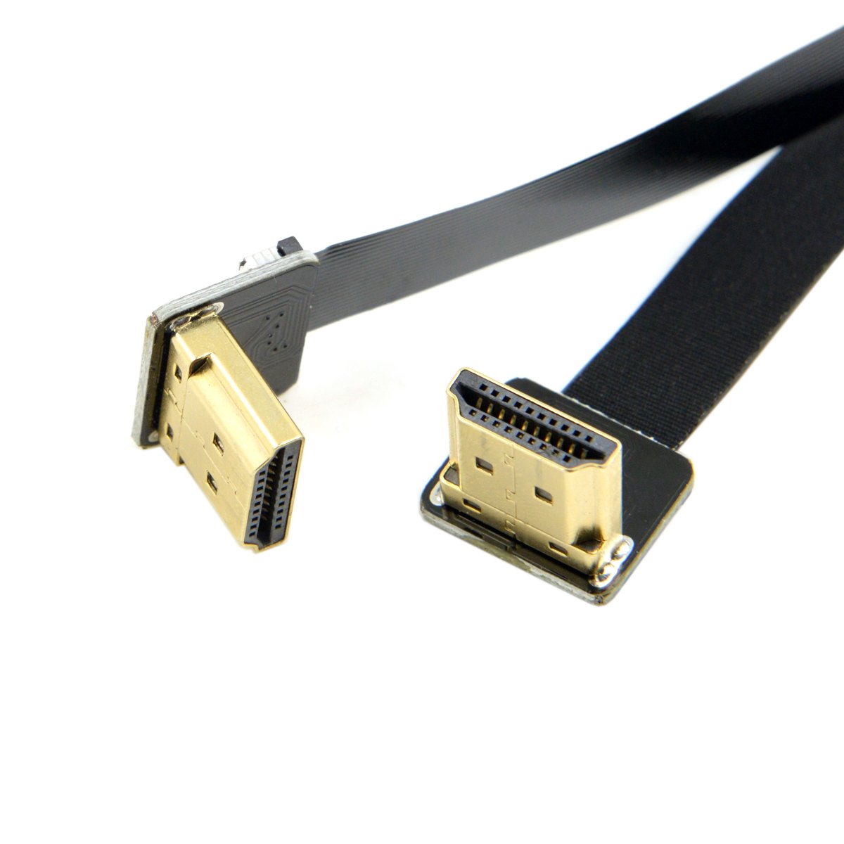 JSER FPV HDMI Type A Male to HDMI Male HDTV FPC Flat Cable Dual Up Angled 90 Degree 50cm