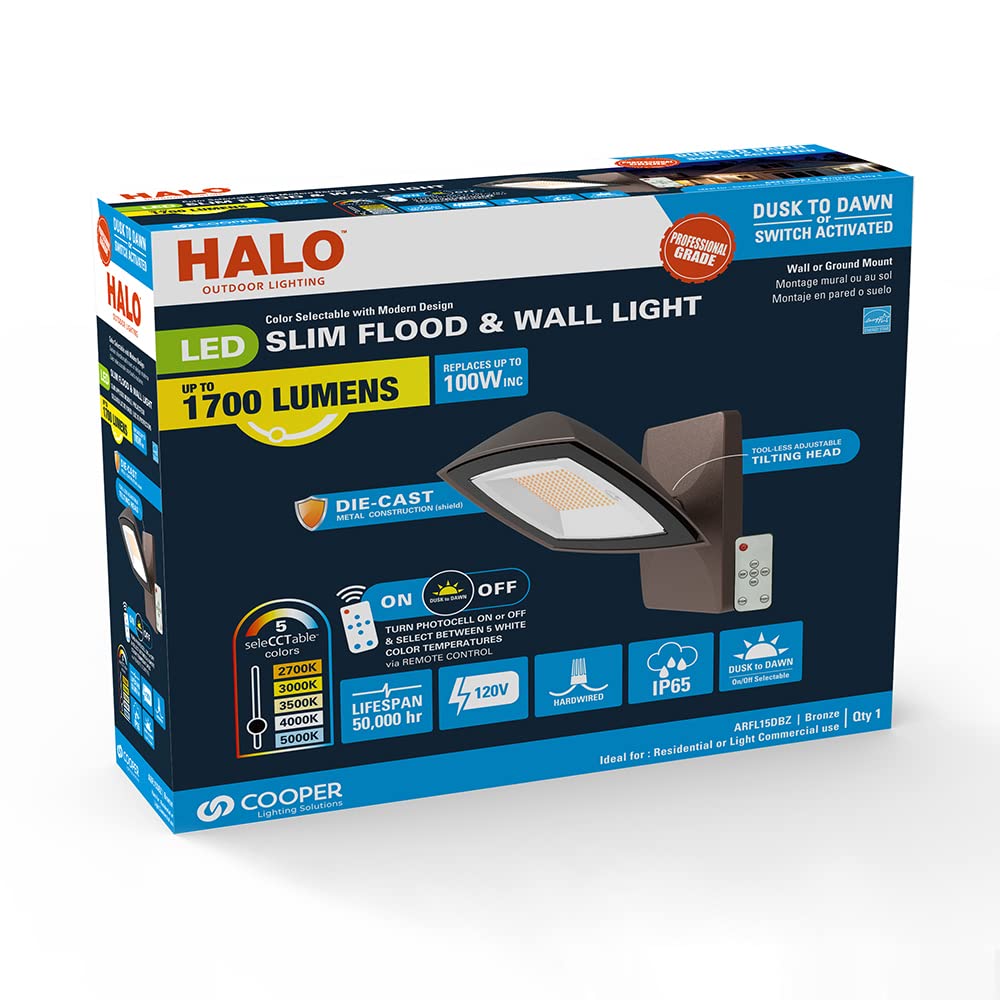 HALO ARFL Watt Equivalence Bronze, Outdoor Integrated LED Architectural Residential Floodlight Dusk to Dawn 1700 Max Lumens