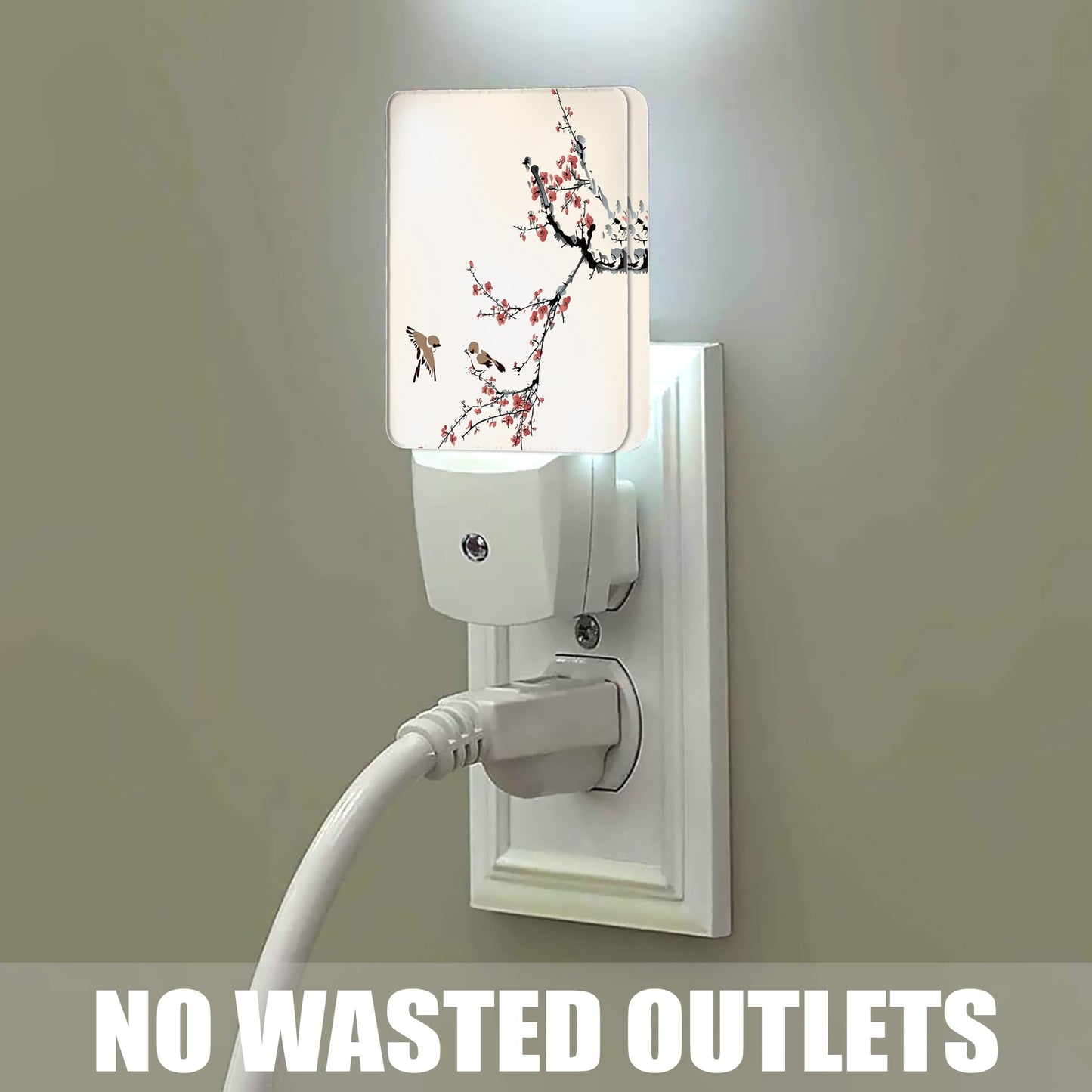 Jopowide Retro Bird Night Light, Cherry Blossoms Night Lights Plug into Wall Decor for Bedroom, Bathroom, Hallway, Kitchen, Dusk to Dawn Sensor