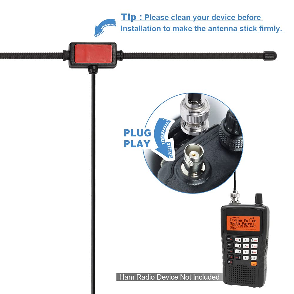 Bingfu Police Radio Scanner Dipole Antenna 20-1300MHz Adhesive Mount BNC Male? Vehicle Mobile Ham Amateur Antenna Compatible with Uniden Bearcat