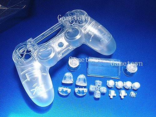 New Replacement Full Housing Shell Cover Case Protective Hard Skin Kits with Buttons Set for PS4 Wireless Controller -Transparent White.