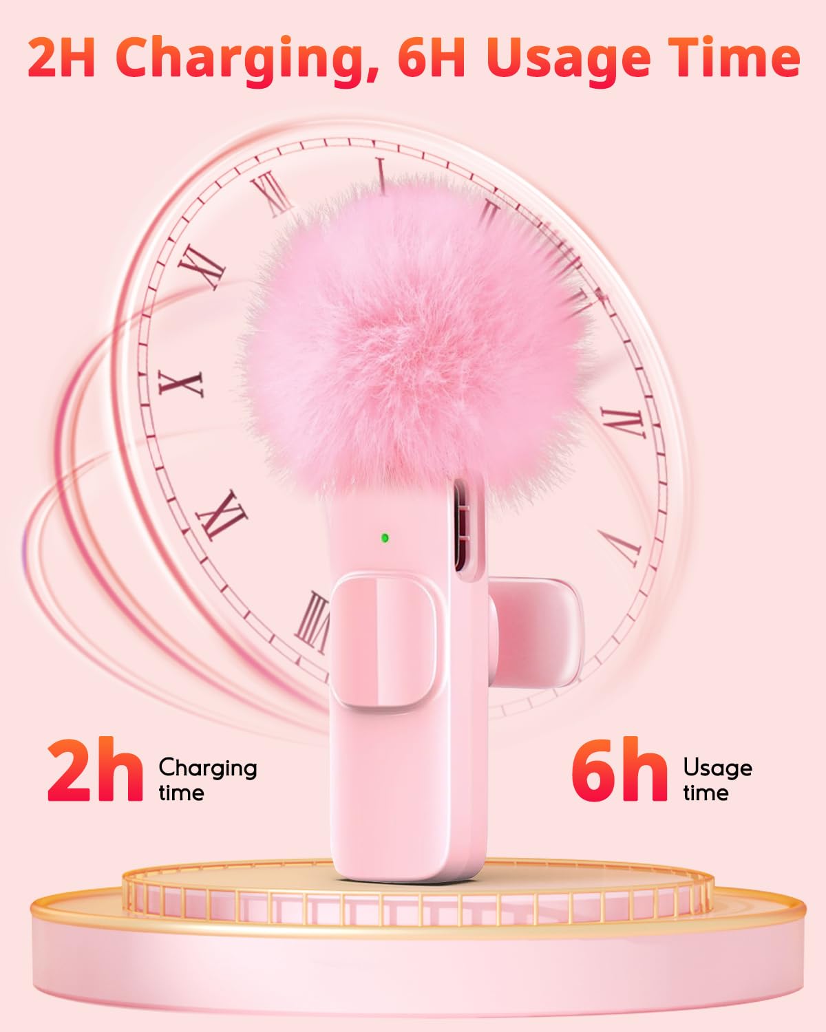 KoXeetech Pink Mini Wireless Microphone for iPhone & Android, Lavalier Microphone with Noise Cancellation, Plug & Play Pink Mic for YouTube, TikTok