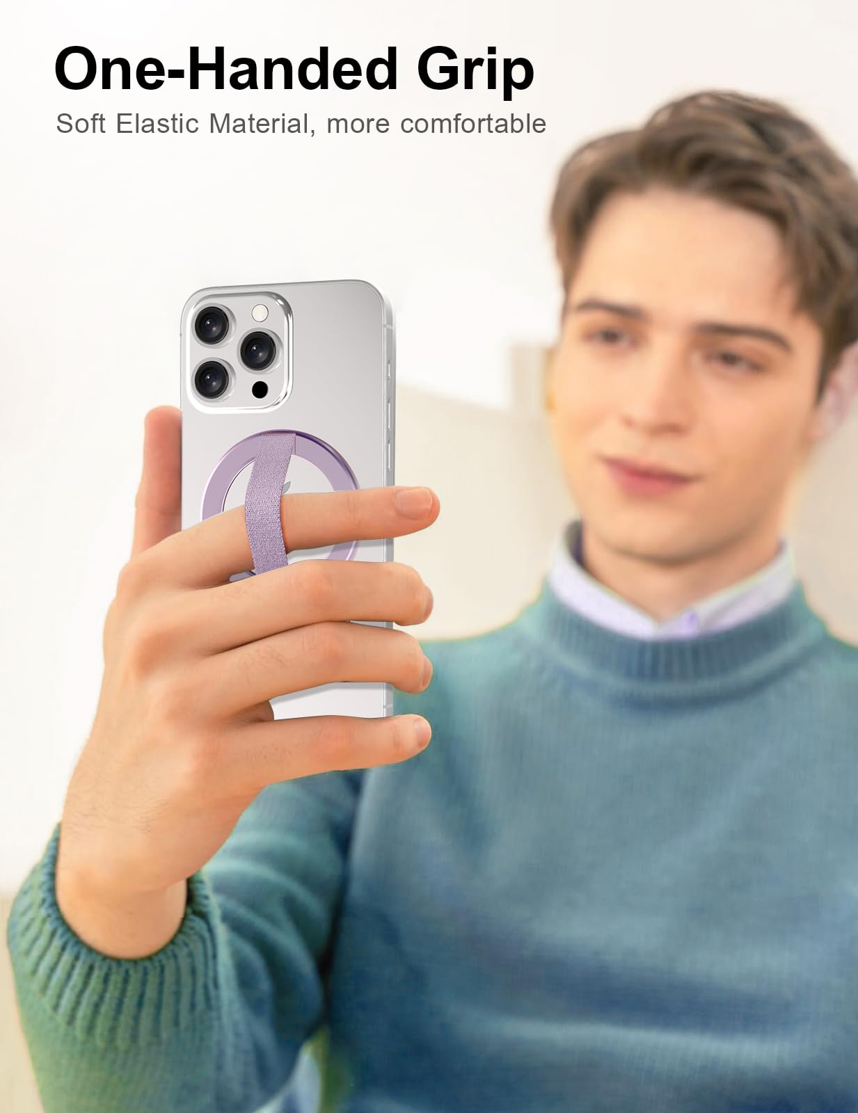 KAHITE AirLoop Ultra Thin Phone Grip with Soft Elastic Finger Strap, Strong Adhesive with Double-Sided Magnetic Ring Holder Loop, Ultra Light