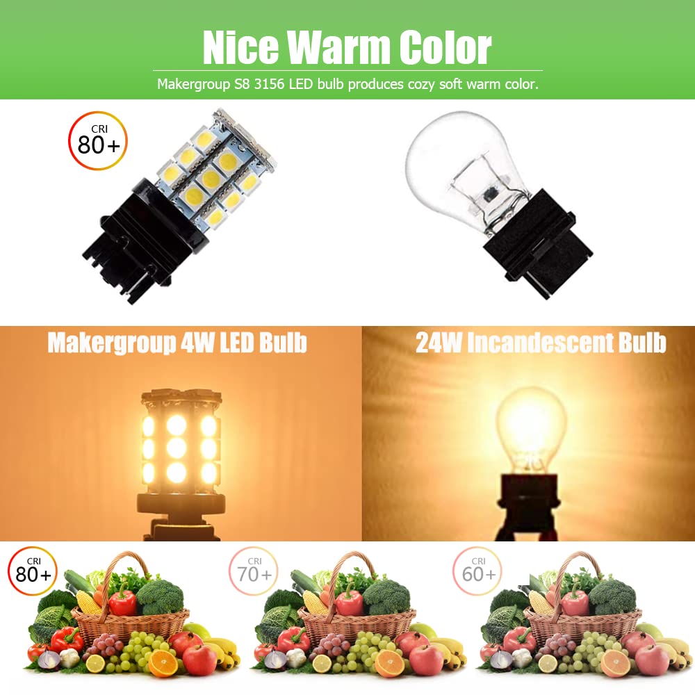 Makergroup S8 3156 Wege LED Bulbs, S-8 3156K Plastic Base Bulb, 4W Warm White 2700K-3000K, 12V Low Voltage for Outdoor Landscape Lighting Pathway