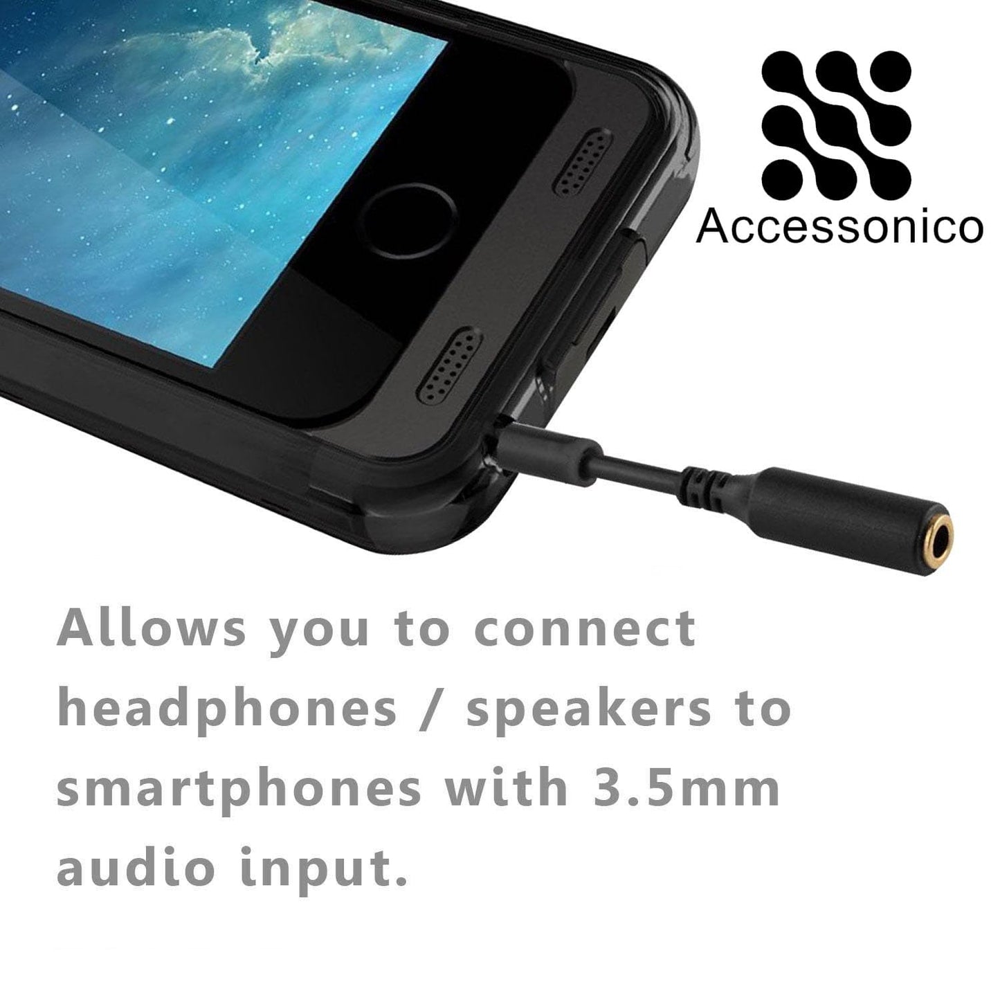 Accessonico 3 Pack Headset Audio Jack Extender, 3.5mm Headphone AUX Extension Adapter for Juice Pack, for Battery Charger Case, Power Case