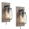 EUL Farmhouse Mason Jar Wall Sconces Hanging Wall Light, Plug-in Set of 2 2-Pack
