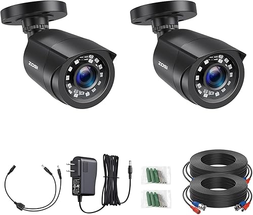 ZOSI 2 Pack 1080P 2MP HD TVI Bullet Security Cameras for Outdoor Indoor Surveillance,80ft Night Vision,Weatherproof,Compatibility with 720P,1080P,5MP