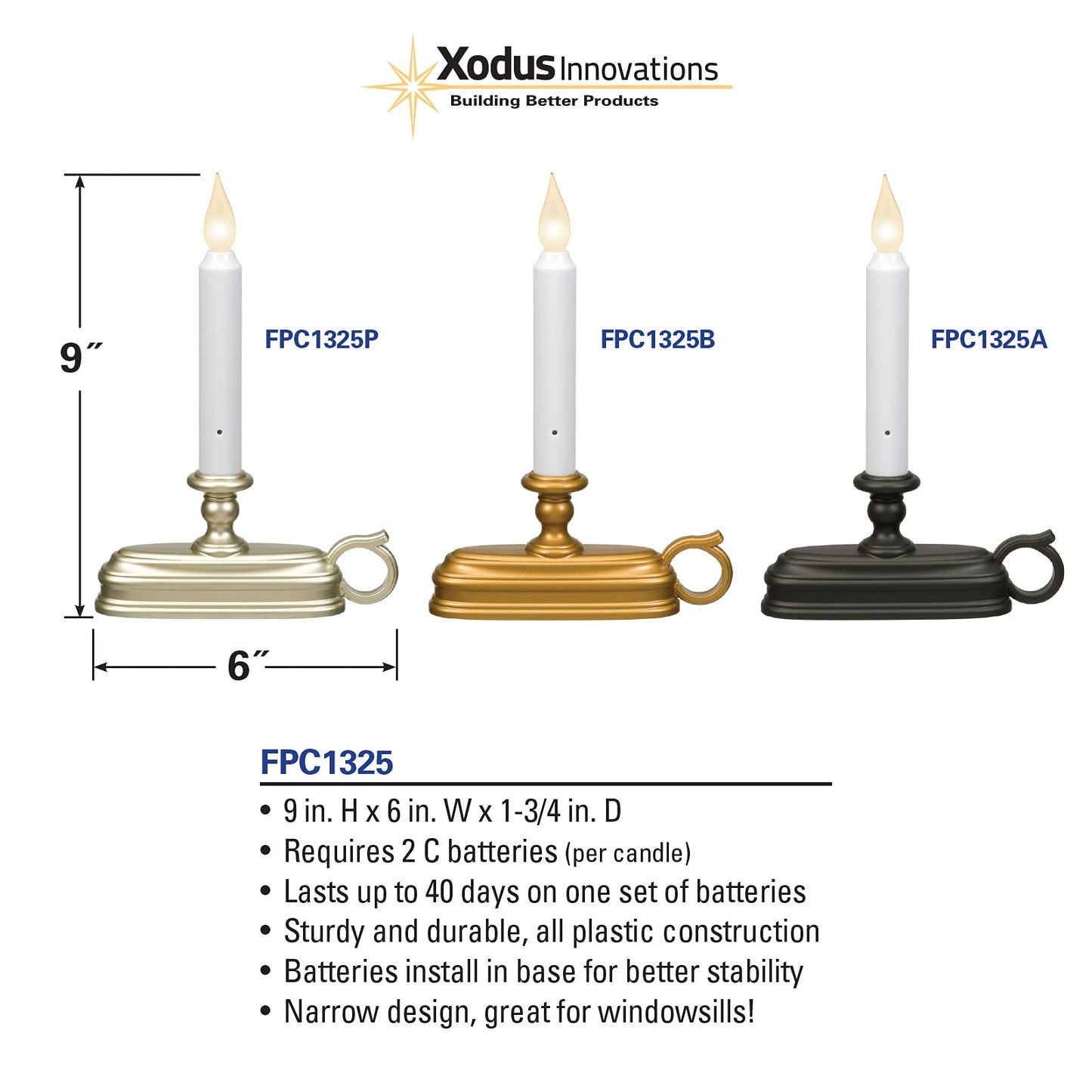 Xodus Innovations FPC1325A Battery Operated 9 inch Window Candle with Tilt to Change Flame Color and Dusk to Dawn Light Sensor Timer, Black/Antique