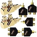 Ltvystore 2Pcs RCA Male to 2 Female Right Angle Plug Splitter Adapter Connector & 5 Pcs Audio Video Gold Male to 2 Female Coupler Adapter