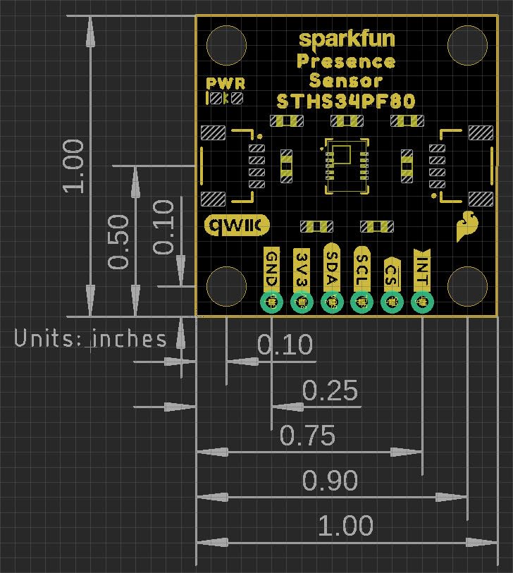 SparkFun Human Presence and Motion Sensor - STHS34PF80 (Qwiic) Breakout Board Dimensions: 1" x 1"