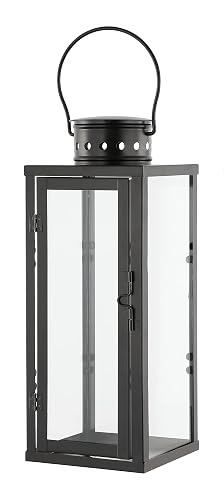 SAFAVIEH Lighting Collection Lorient Large Black/Clear Glass Decorative Outdoor Lantern Set of 2