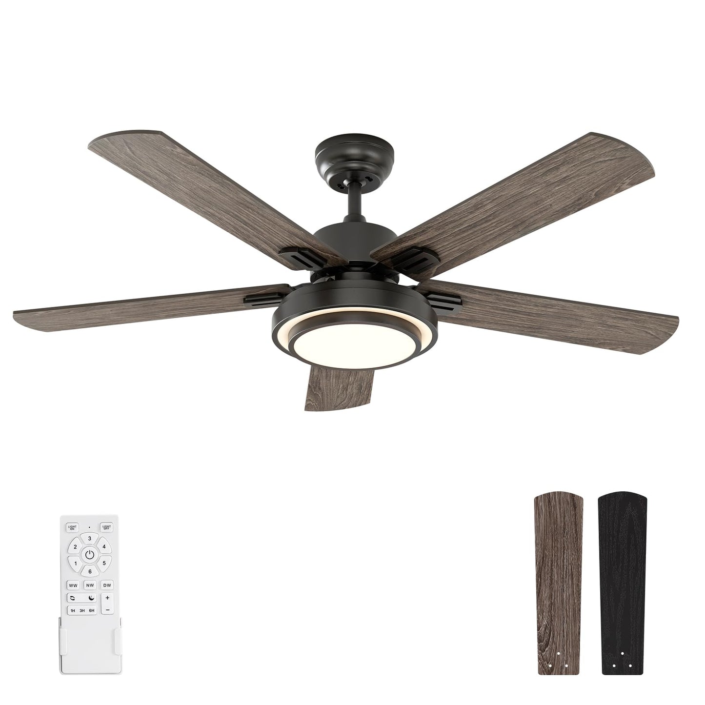 warmiplanet 52 Inch Ceiling Fan with Lights and Remote, Quiet DC Motor, Modern Flush Mount Indoor Ceiling Fan for Bedroom Living Room, 6 Speeds
