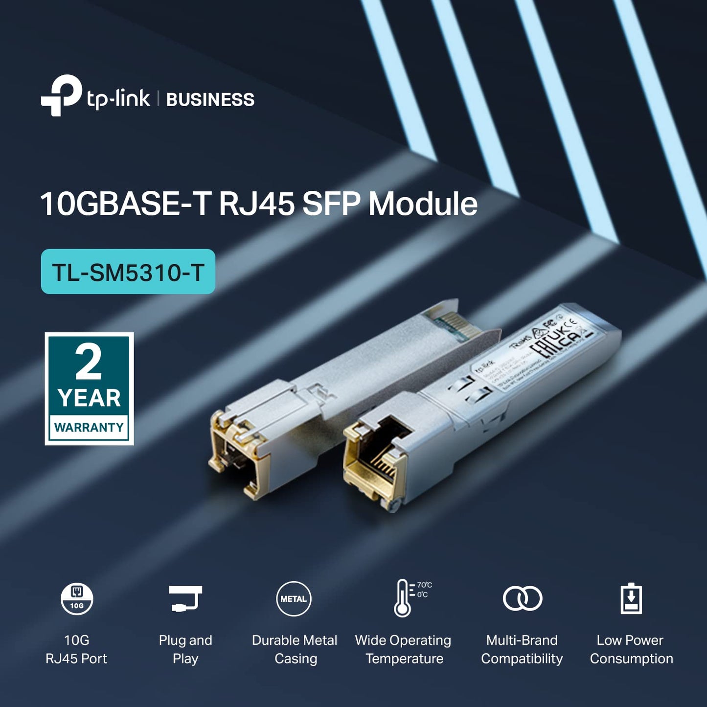 TP-Link TL-SM5310-T | 10Base-T RJ45 SFP+ Module | 10G Copper SFP+ transceiver | SFP+ to ethernet | Plug and Play | hot pluggable | up to 30m Distance