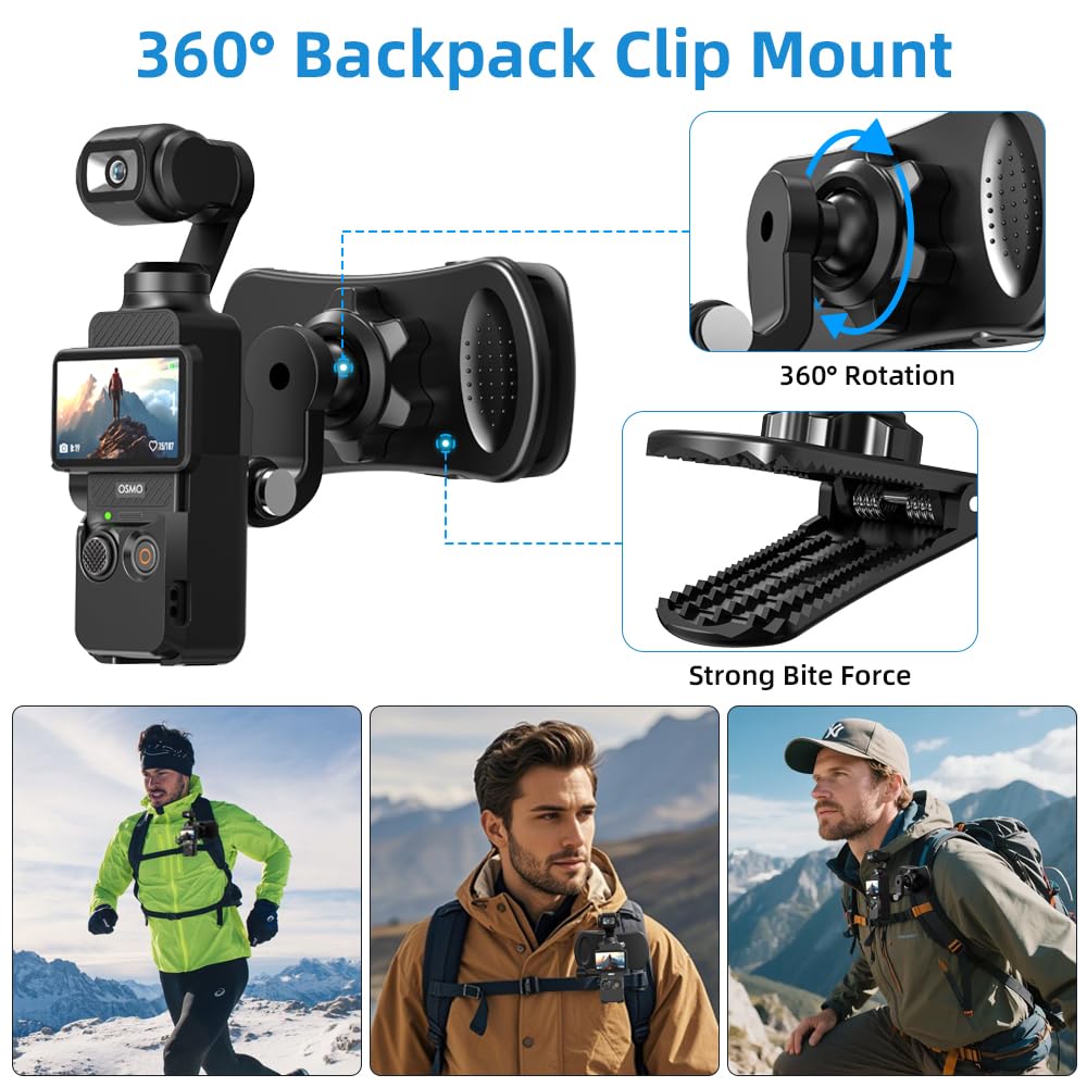 SUREWO 4 in 1 DJI Osmo Pocket 3 Accessories Kit,Quick Release Chest Mount Harness/Quick Release Head Strap Mount/ 360°Rotating Wrist Strap/Quick Clip