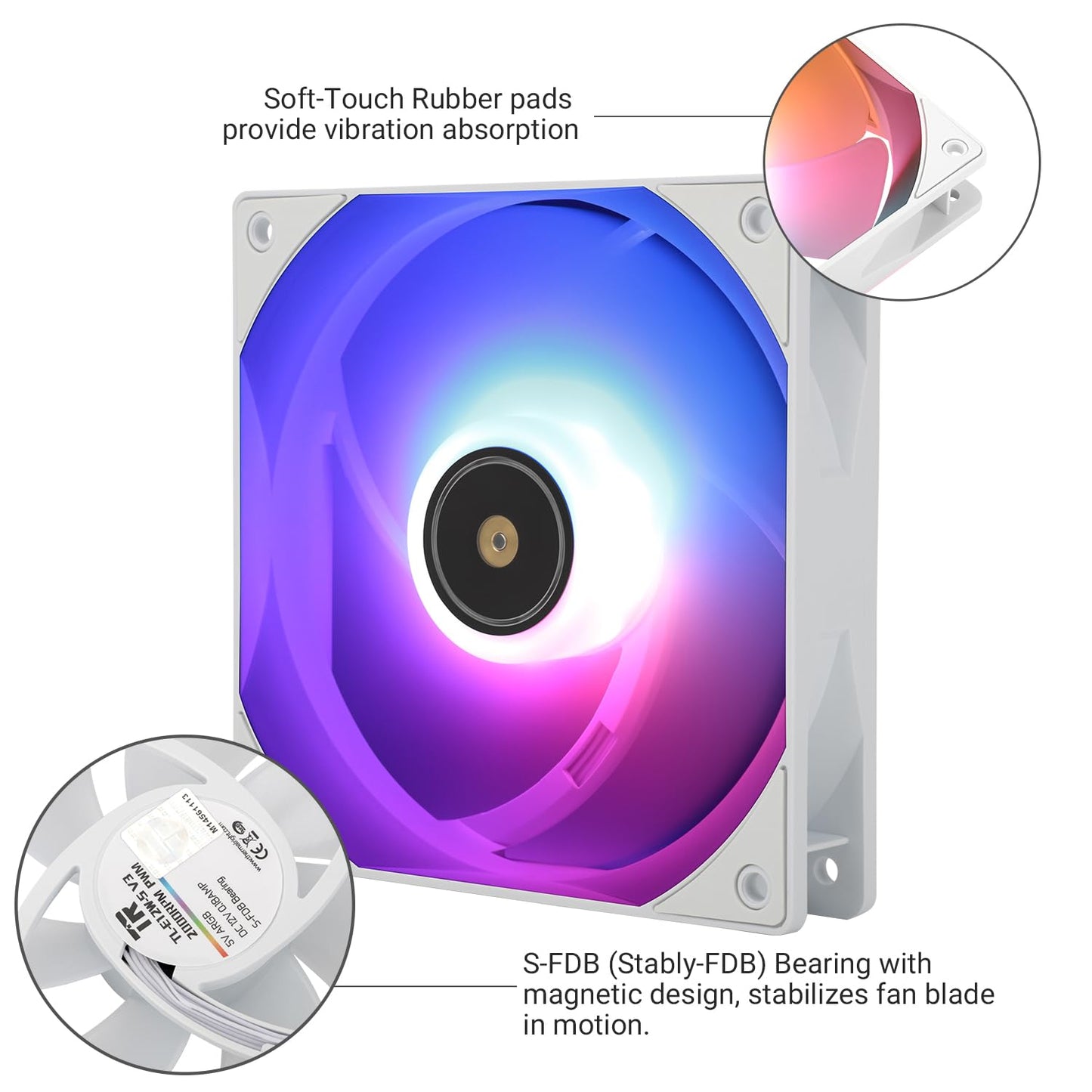 Thermalright TL-E12W-S V3 CPU Fan High Performance Cooler Fan with 2000RPM Speed,4-PIN PWM Cooling Fan, PC ARGB Cooler (120mm,White)