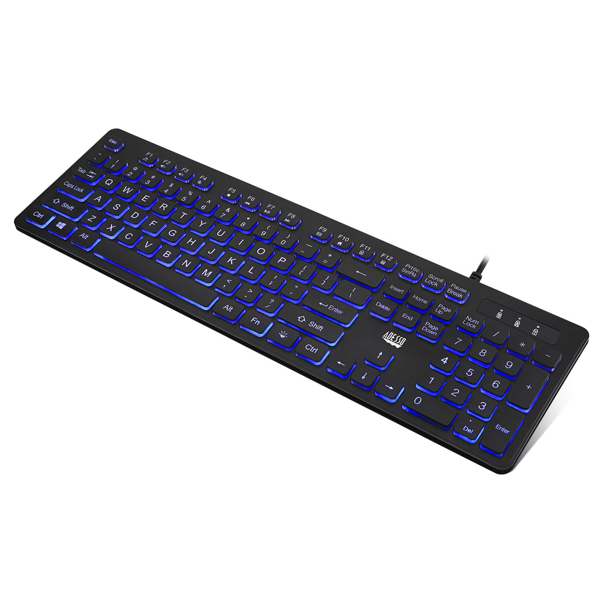 Adesso AKB-139EB 104 Key Large Print LED Keyboard, Blue