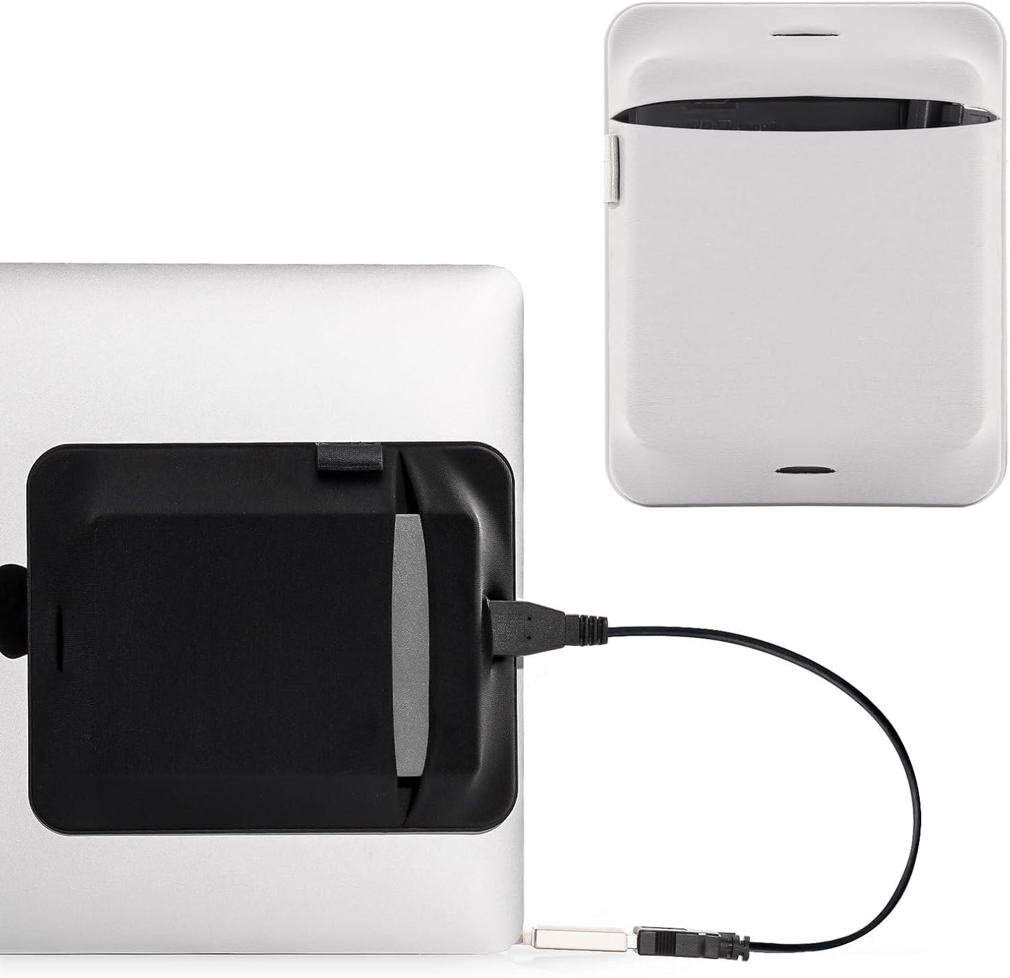 2 Pack Portable External Hard Drive Holder, Reusable Adhesive HDD Pouch Sleeve with Secure Flap & Cable Hole, Laptop Hard Drive Protective Case, 5.9 x