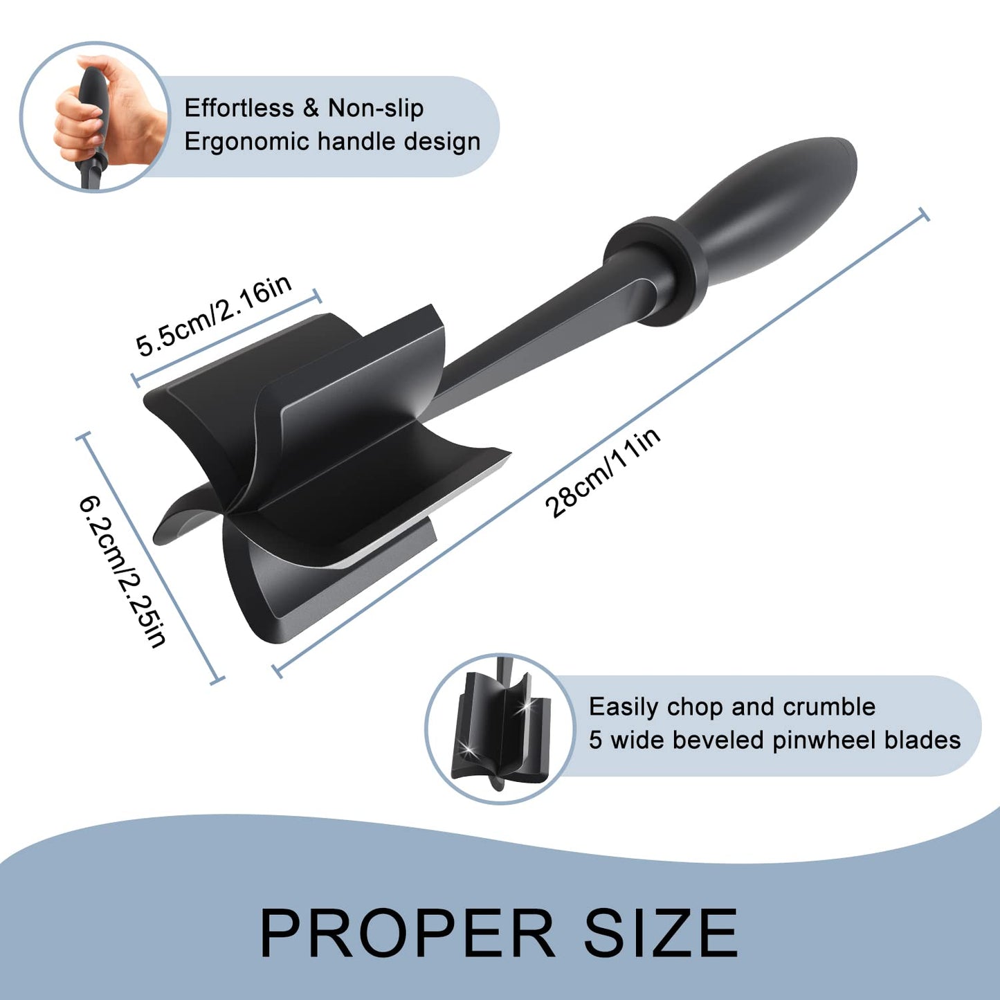 5-Blade Meat Chopper โ Heat-Resistant Nylon Masher for Ground Beef, Turkey, Hamburger & More, Non-Scratch Kitchen Utensil