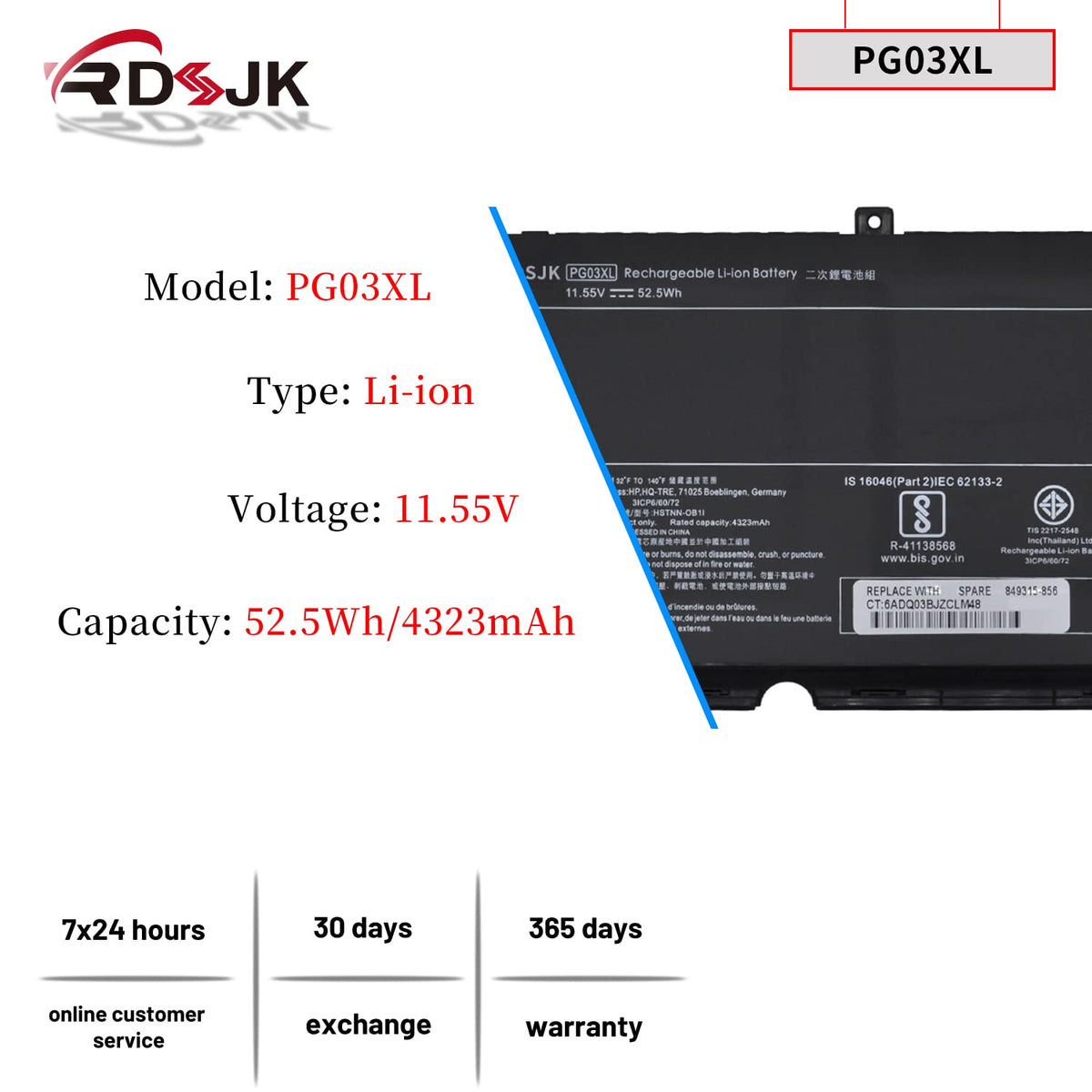 PG03XL Laptop Battery for HP Pavilion Gaming 15-DK 15-dk0020TX 15-dk0021TX 15-EC 15-ec0000 15-ec1011ns OMEN 5X FPC52 Series PGO3XL HSTNN-OB1I