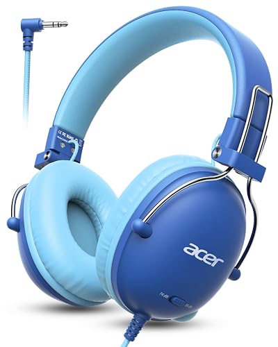 Acer Kids Headphones for School, 74/85dB Safe Volume, Kids Headphones with Cord, 3.5mm Jack, Stereo Sound Wired On-Ear Headphones for Airplane Travel