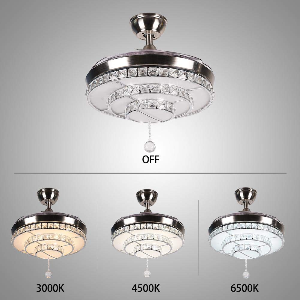 MoreChange 42" Crystal Ceiling Fans with Lights Retractable Blades Remote Control Modern Luxury LED Chandelier Fan 3 Speeds 3 Color Changes Lighting