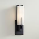 Possini Euro Design Midtown Modern Wall Light Sconce Black Hardwired 4 1/2" Fixture Opal White Glass Rectangular Shade for Bedroom Bedside Bathroom