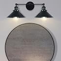 PUUPA 2 Lights Bathroom Vanity Light Fixture, Industrial Pipe Vintage Matte Black Metal Shade Farmhouse Wall Sconces Lighting