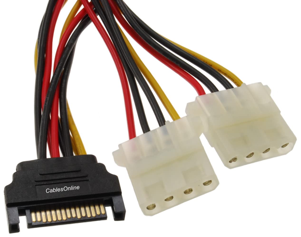 CablesOnline 2-PACK 6in SATA 15-Pin Male to Dual 4-Pin Molex Y Power Splitter - PC-025D-2