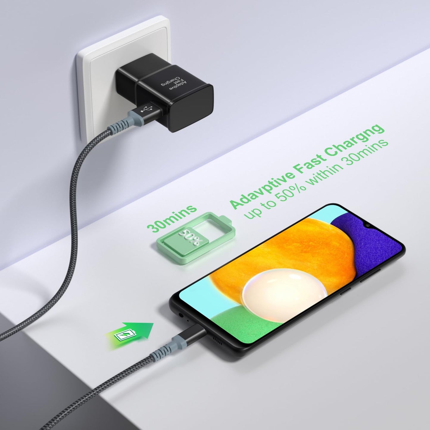 Adaptive Fast Charging Wall Charger with USB C Cable 10Ft, Excgood Fast Charger Power Adapter USB Type C Cable Fast Charging Compatible with Galaxy