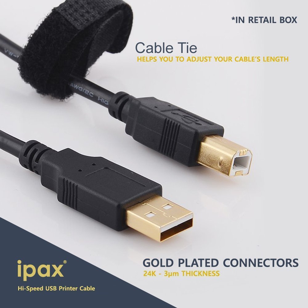 IPax 15ft USB Printer Cable AC Power Cord Compatible with HP Officejet Pro 4650 5740 6830 6968 6978 7740 8210 8216 8600 Plus 8610 8620 8630 8710 8720