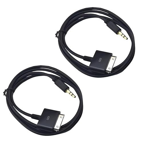 2 PCS Stereo 3.5mm AUX Input to 30-Pin Male Dock Universal Connector Cable Adapter for iPod/iPhone/iPad (4.9 FT, Black)