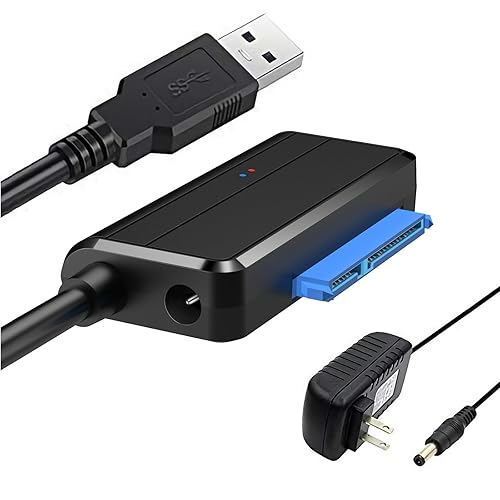 EYOOLD SATA to USB Cable USB 3.0 to 2.5 3.5 inch Hard Drive Adapter External Converter for SSD/HDD Data Transfer, with 12V/2A Power Supply, Support
