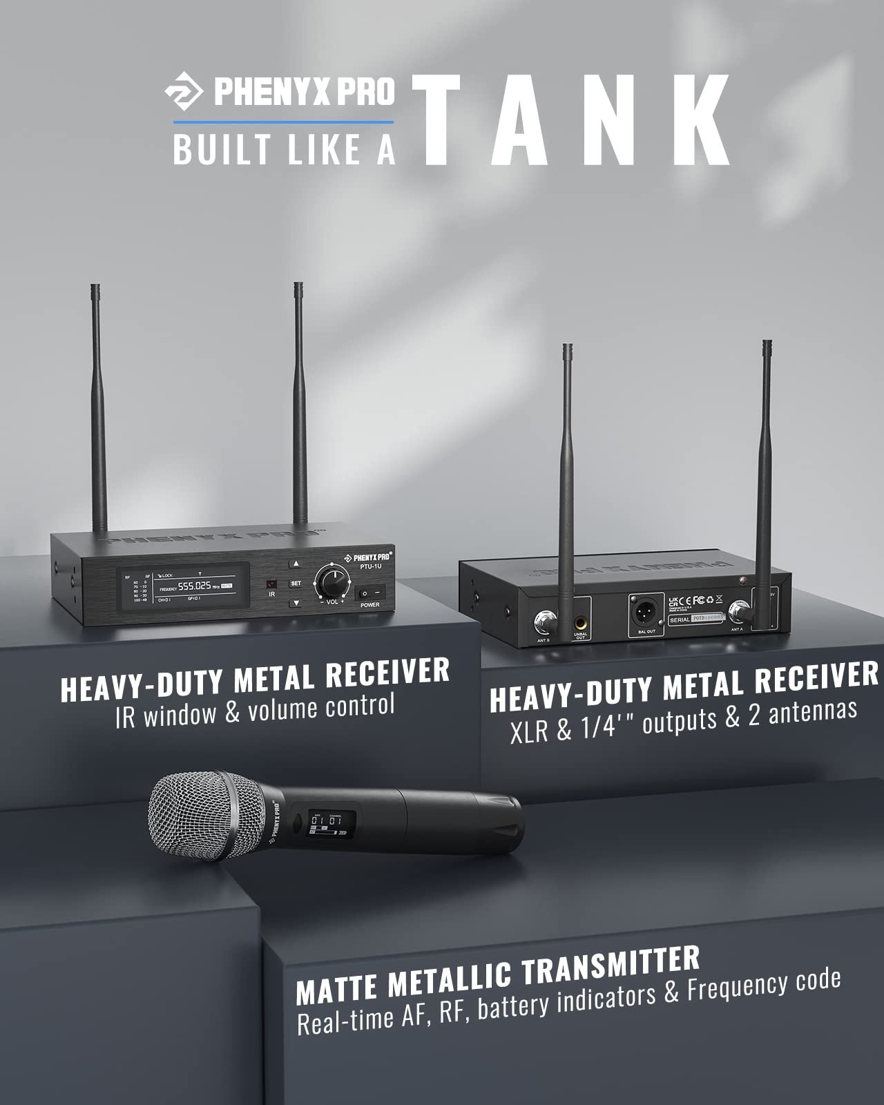 Phenyx Pro True Diversity Wireless Microphone System w/ 1000 Tunable Channels, Single Cordless Mic Set w/Auto Scan, UHF Professional Dynamic