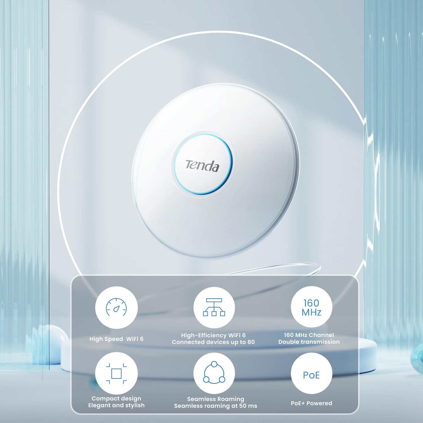 Tenda i27 AX3000 Wi-Fi 6 Ceiling Access Point, Dual-Band 2976Mbps, OFDMA & MU-MIMO, WPA3 Security, Supports 80 Clients, PoE-Powered, Low Latency