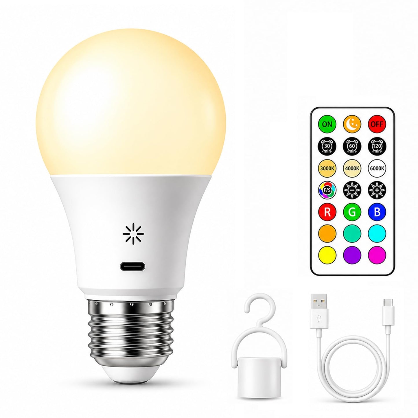 Rechargeable Light Bulb with Remote & Touch, 2200mAh Battery Bulb, 1 Pack