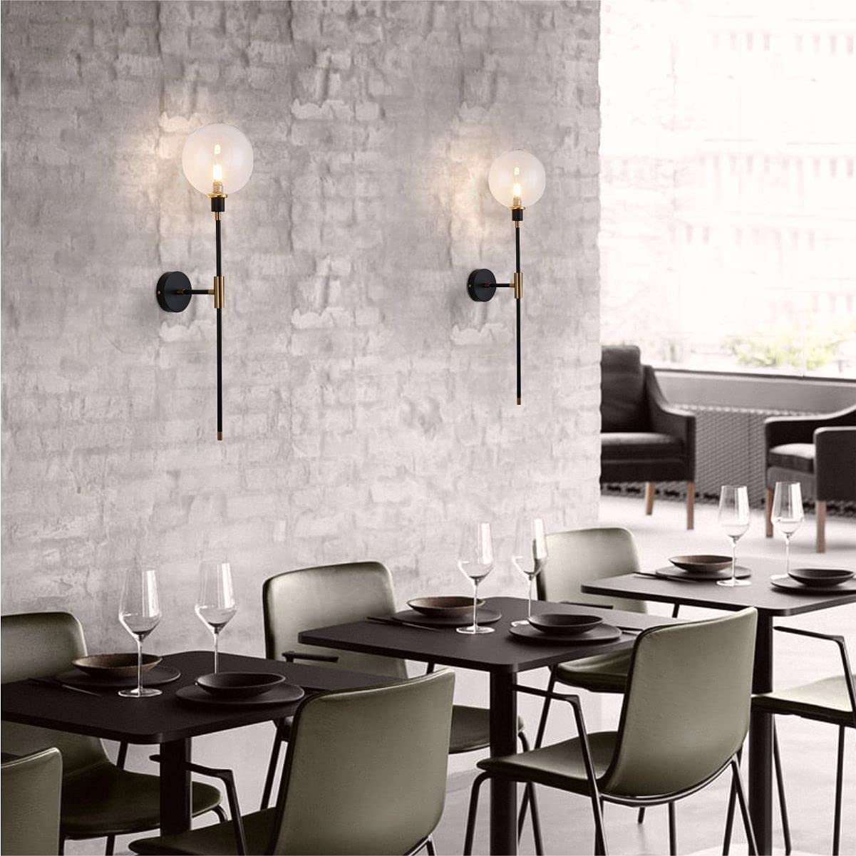 KCO KCOLighting 1-Light Sconces Wall Light Gold Black Modern Wall Mounted Sconce Globe Glass Shade Wall Lamp with Long Arm for Bedroom Hallway