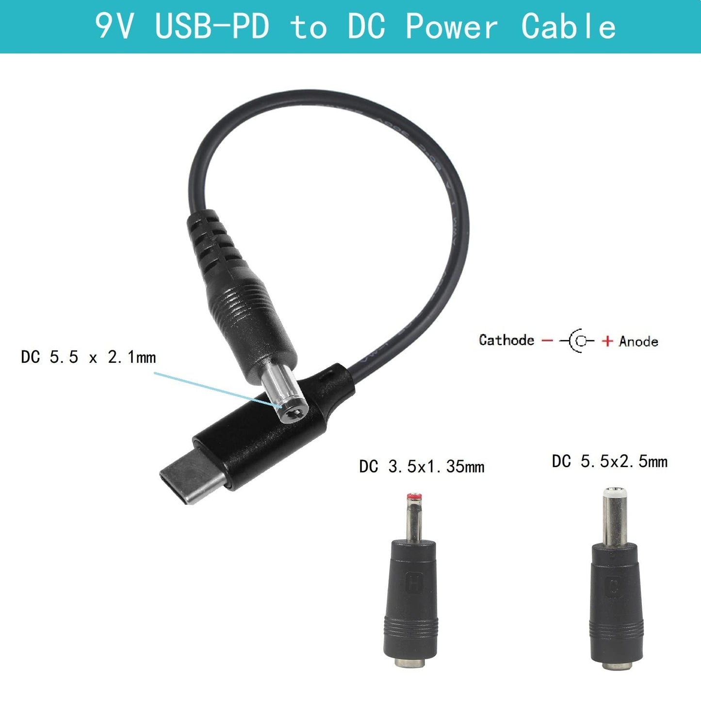 QIUCABLE Type-C to DC Power Cable - 3ft USB-C to DC 5.5 x 2.1mm Charging Cable, Supports USB-PD, Compatible with Power Bank, Router, CCTV, LED Light