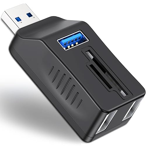 VIENON 5-Port USB 3.0 Hub with SD TF Card Reader, USB Extender Adapter with Memory SD/Micro SD Card Reader, USB 3.0/2.0 Ports, Portable USB Splitter