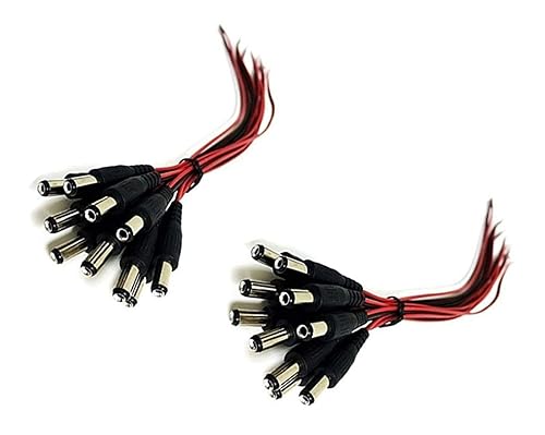 iMBAPrice CCTV Security Camera DC Maile Power Pigtail Cable, 5A 12v DC Power Plug Cord Male Connectors 2.1mm x 5.5mm, DC Pigtail Adapter Plug Socket