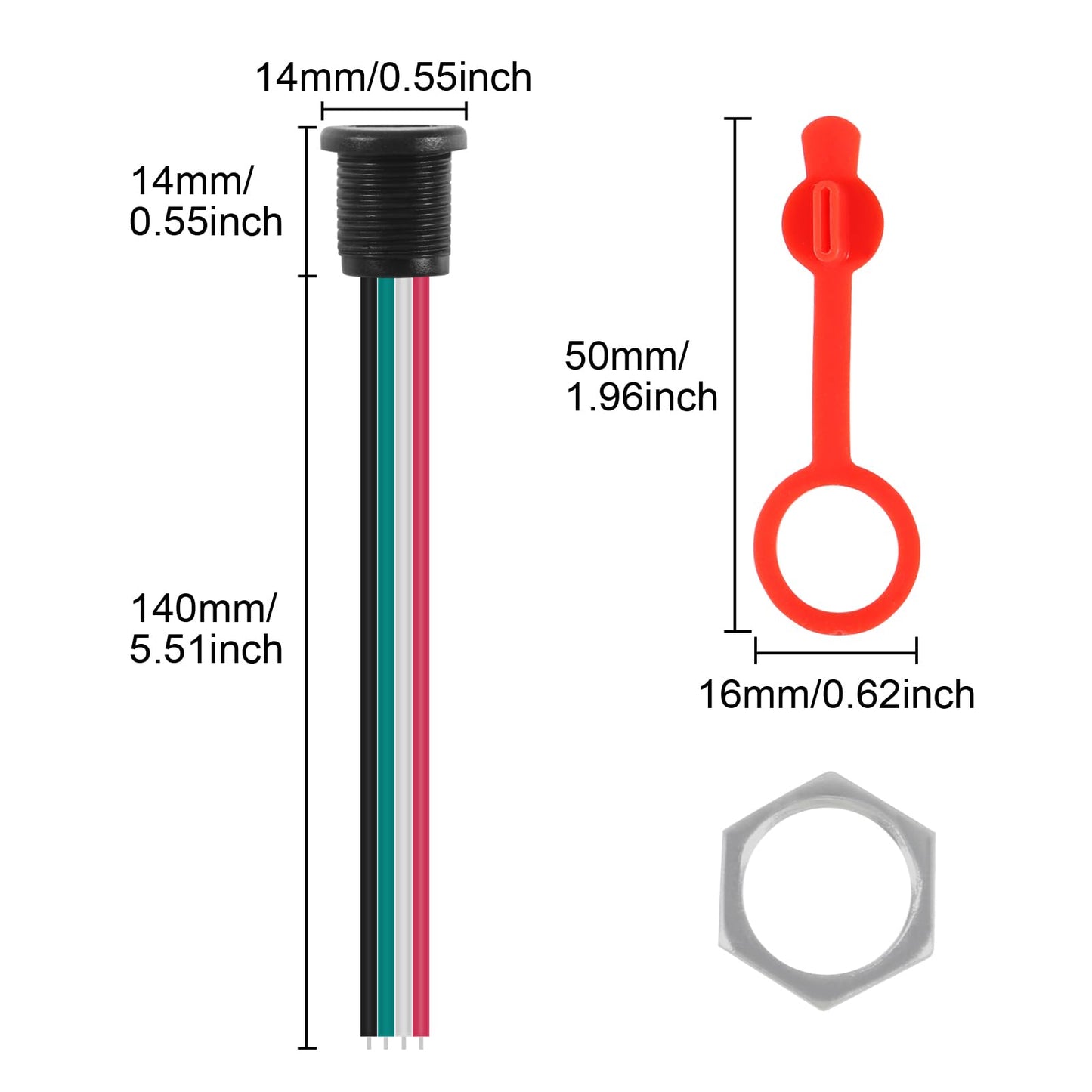 ACEIRMC 12pcs Type-C Female Chassis Waterproof 2P Wire Type USB C Pigtail Cable Extension Power Cable USB-C Plug to 2 Pin Bare Wire Open End Connector
