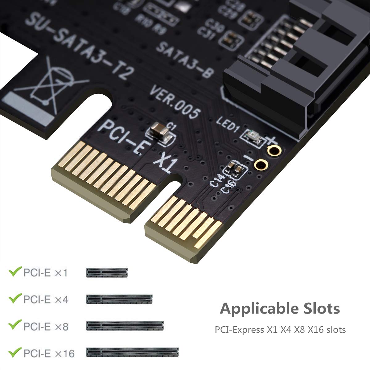 MHQJRH PCI Express 3.0 (2-Port) Controller Card, PCIe to SATA III 6Gb/s Converter, Supports SSD and HDD, Includes Bracket and 2 SATA Cables