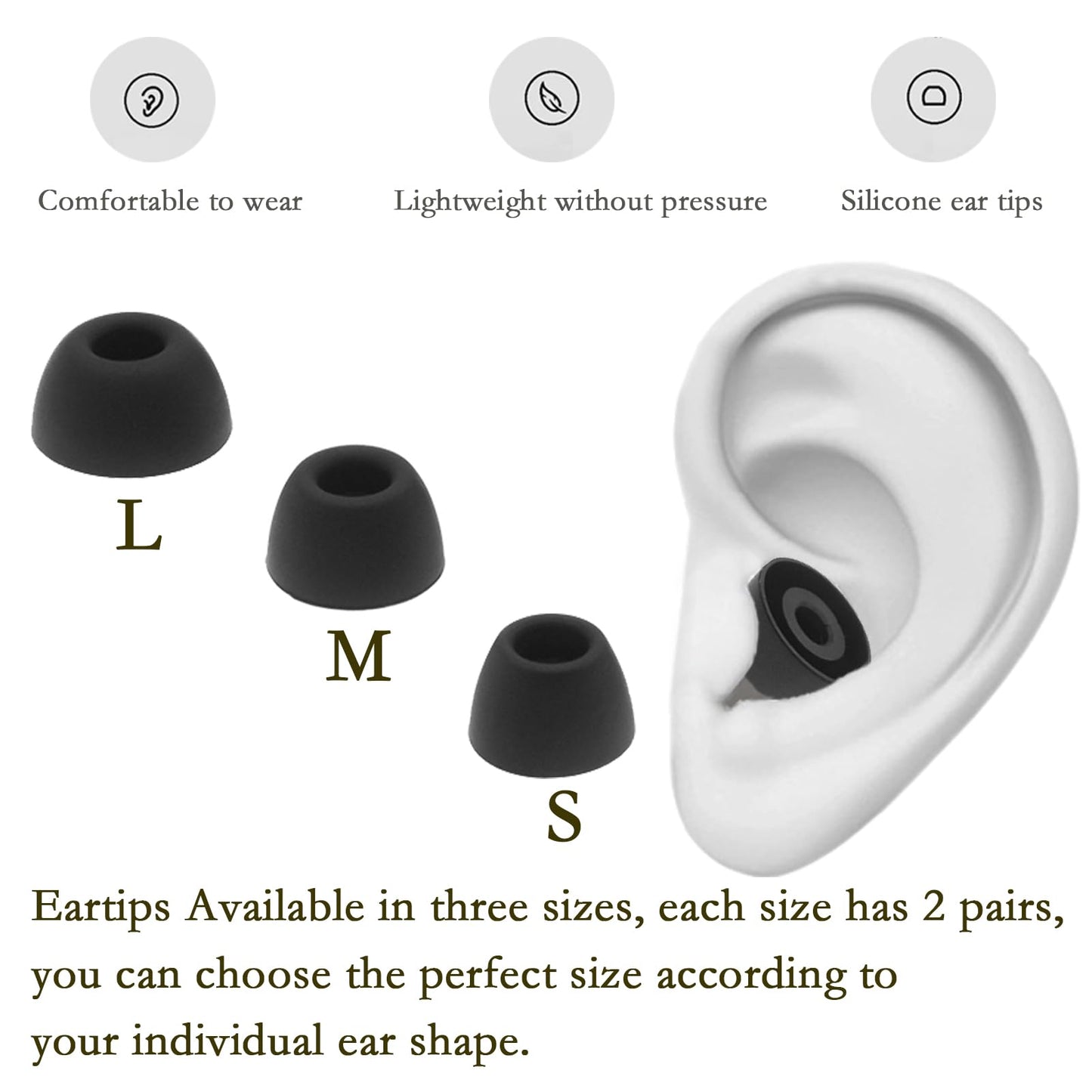 WKYMY Earbud Replacement Tips Compatible with Samsung Galaxy Buds 2 Pro - Silicone Ear Bud Rubber Tips - S/M/L (Black) 6 Pairs