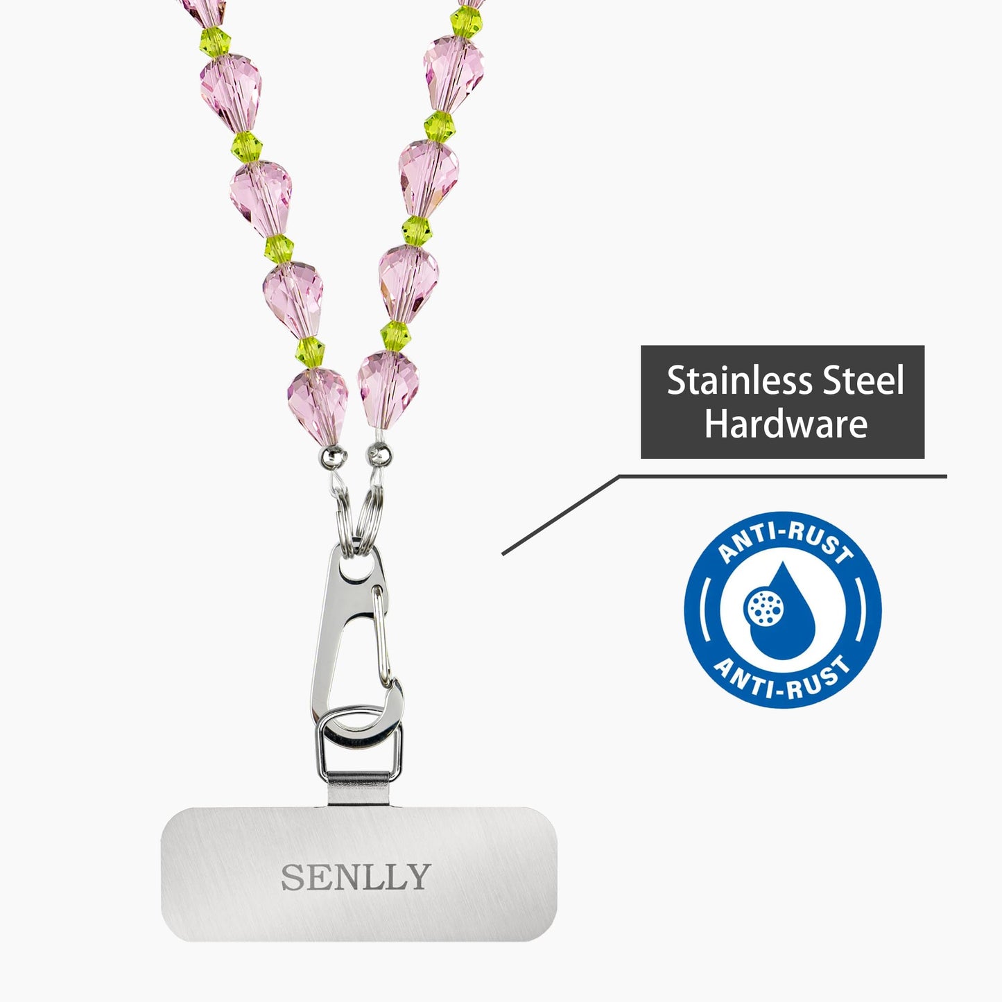 SENLLY Wristlet Phone Lanyard Charm, Selected K9 Crystal Wrist Strap, Use Stainless Steel Hardware, Jewel Gift for Women