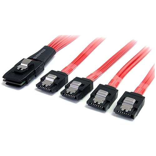 StarTech.com 50cm Serial Attached SCSI SAS Cable - SFF-8087 Plug to 4x Latching SATA (female) - Mini SAS to SATA Cable (SAS8087S450), Red