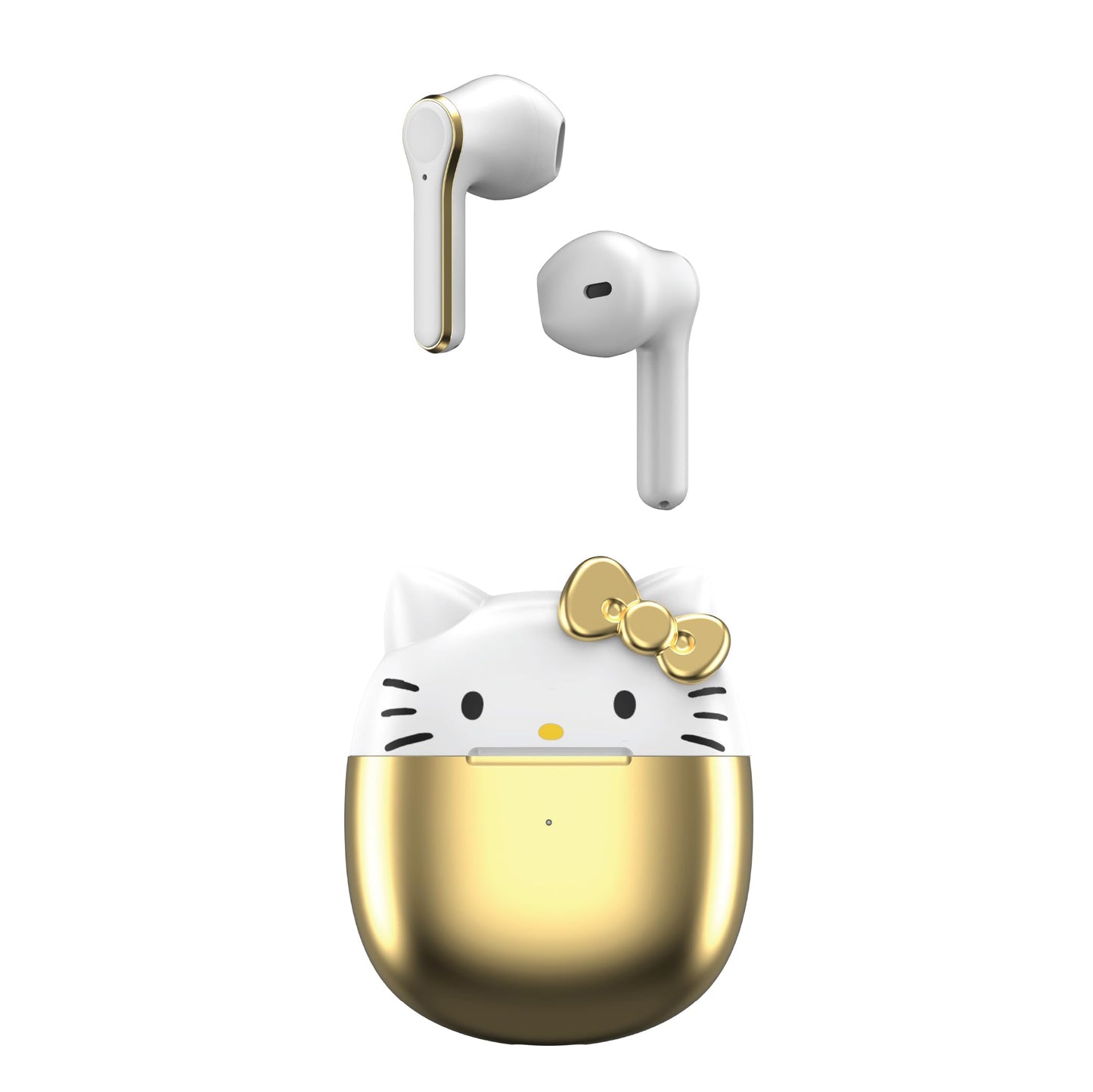 Hello Kitty Bluetooth Wireless Earbuds with Charging Case - Built-in Mic, Easy Pairing, Cute Design, Gold and White, Perfect for Kids, Teens Fans