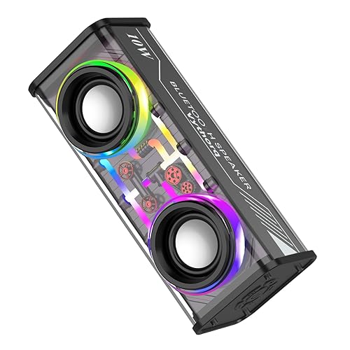Portable Bluetooth Speaker with LED Lights&Transparent Casing, Bluetooth 5.3 Wireless Outdoor Speakers Support TWS Pairing/TF Card, 10W Stereo Sound