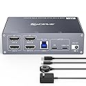 USB C HDMI KVM Switch for 1 Desktop+1 Laptop, Dual Monitor KVM Switch 4K@60Hz Support PD with USB C Cable, Wired Controller and Power Adapter